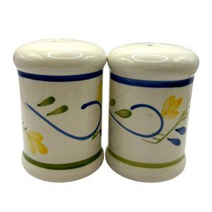 Vintage Ceramic Salt and Pepper Shakers White Glass Floral Blue Orange Green 4"